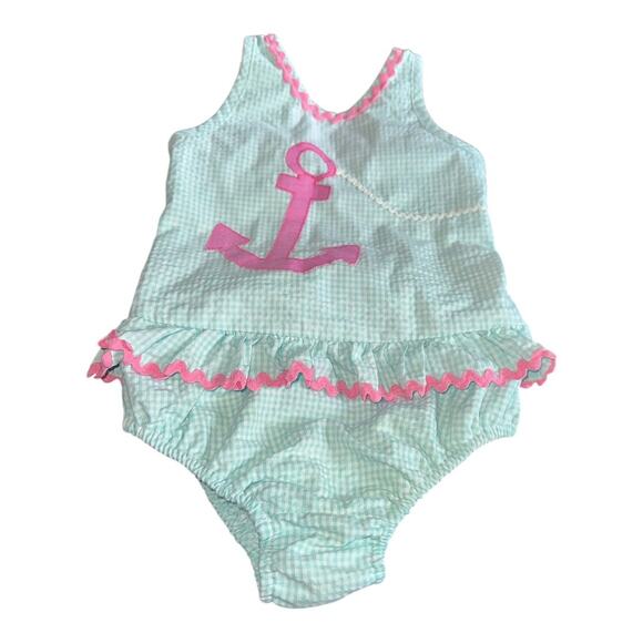 Funtasia too Dallas 5T Blue checkered pink Anchor bathing suit tutu one piece - Picture 6 of 9